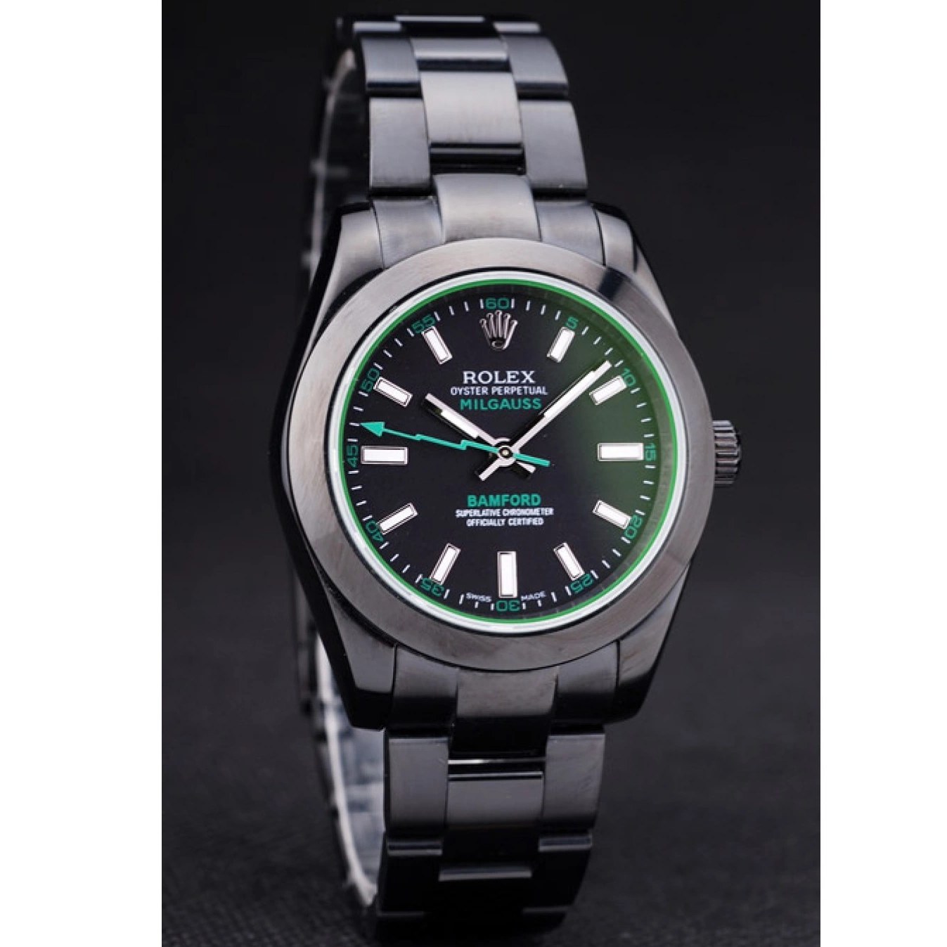 Good copy rolex watches 7476 Bezel Bamford Black Milgaus Dial Stainless Rolex Steel Plated Ion 0506